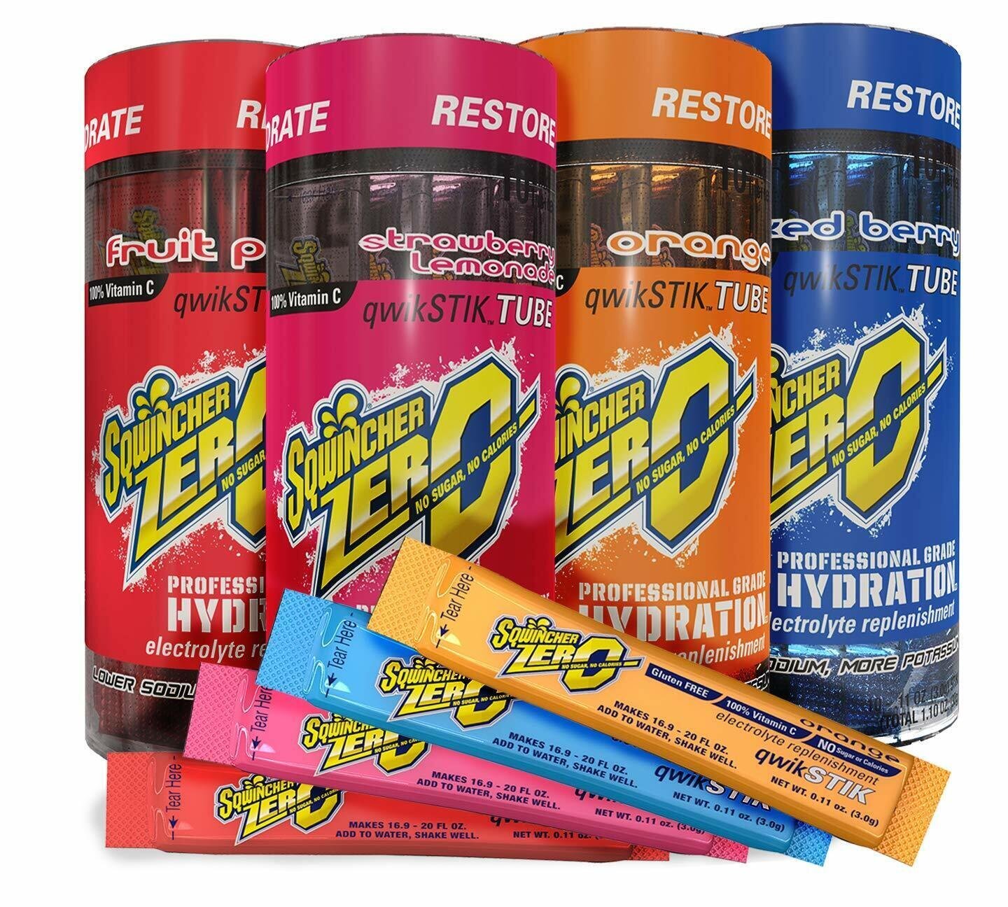 Sqwincher ZERO Sugar Free Electrolyte Powder Beverage MIXED Qwik Stik 4 Pk/Tubes