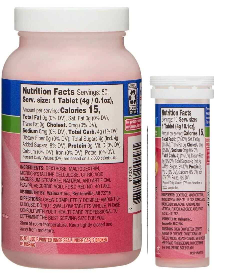 ReliOn Glucose Tablets 50 Count Fruit Punch Nutritional Supplement Pack