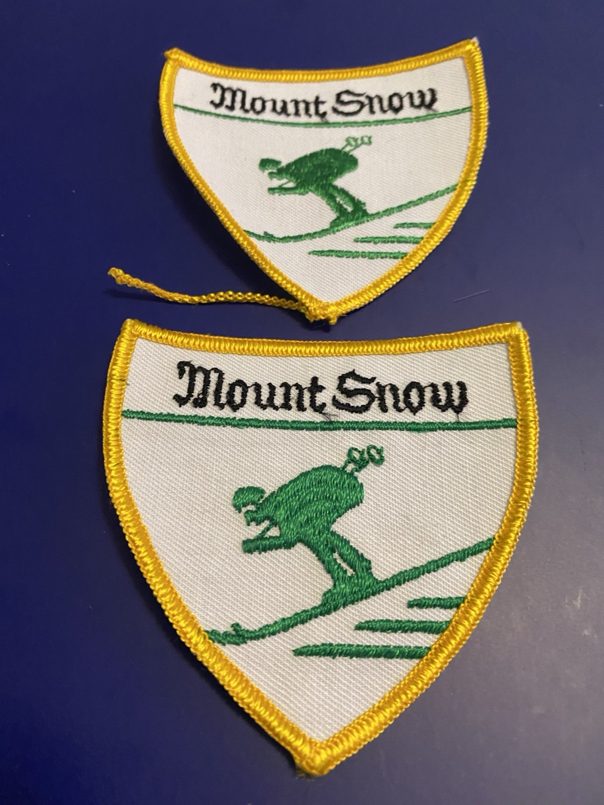 VTG Lot Of 2 MOUNT SNOW Vermont Green Skier Sew On Patch