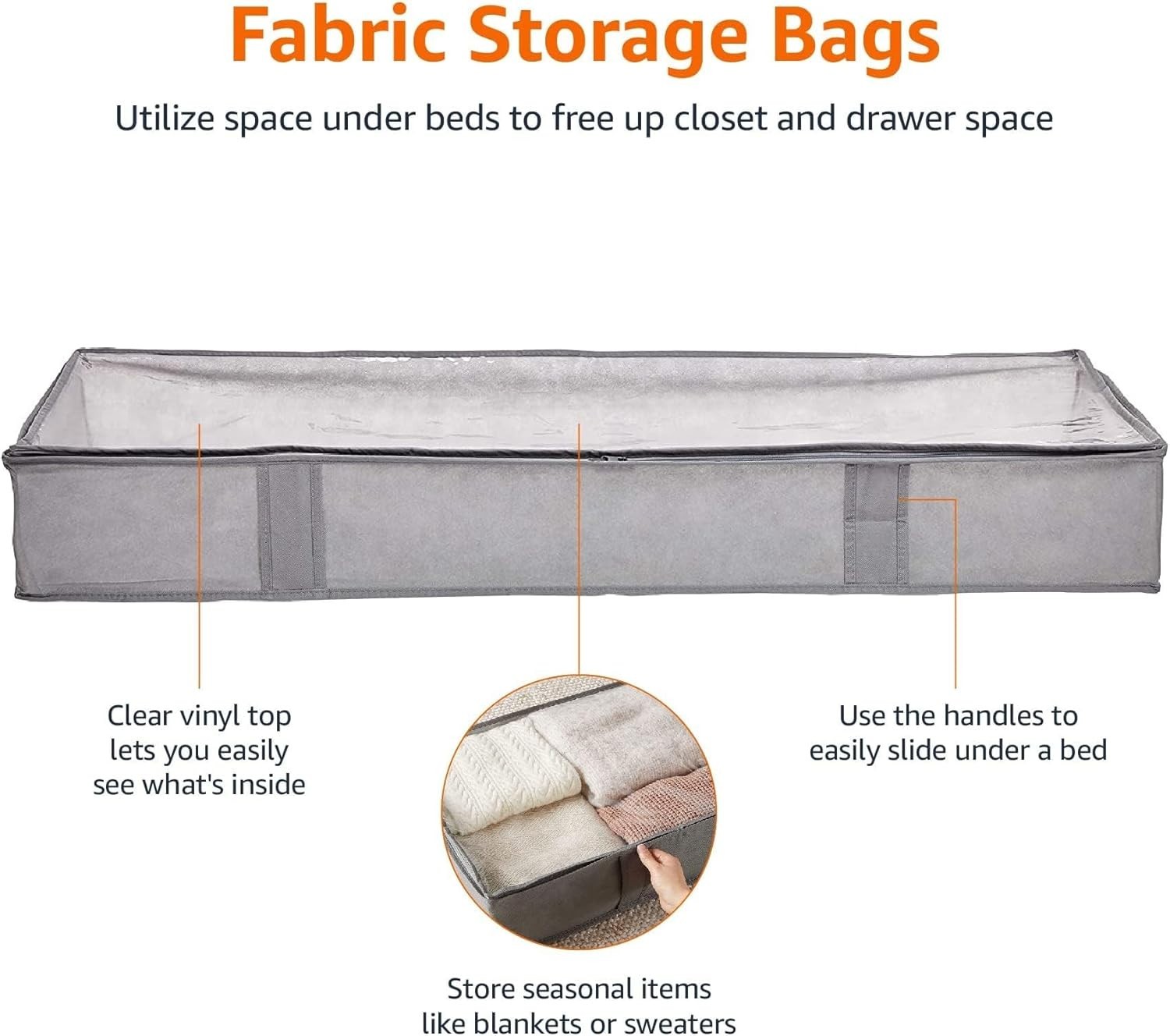 Versatile Fabric Under Bed Storage Containers with Zipper Closure - 2-Pack, Gray