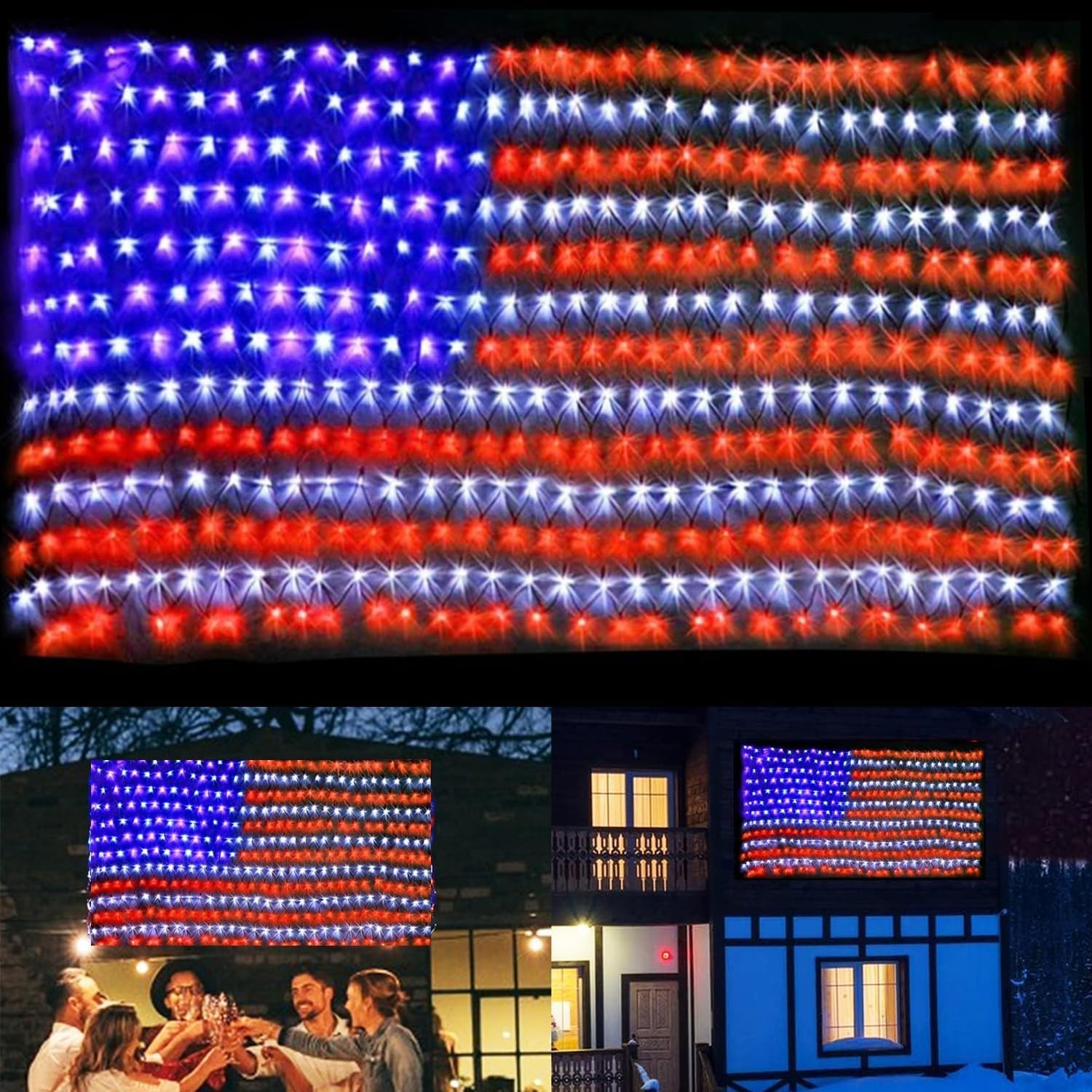 American Flag String Lights, Waterproof Led Flag Net Light, with 420 Super Brigh