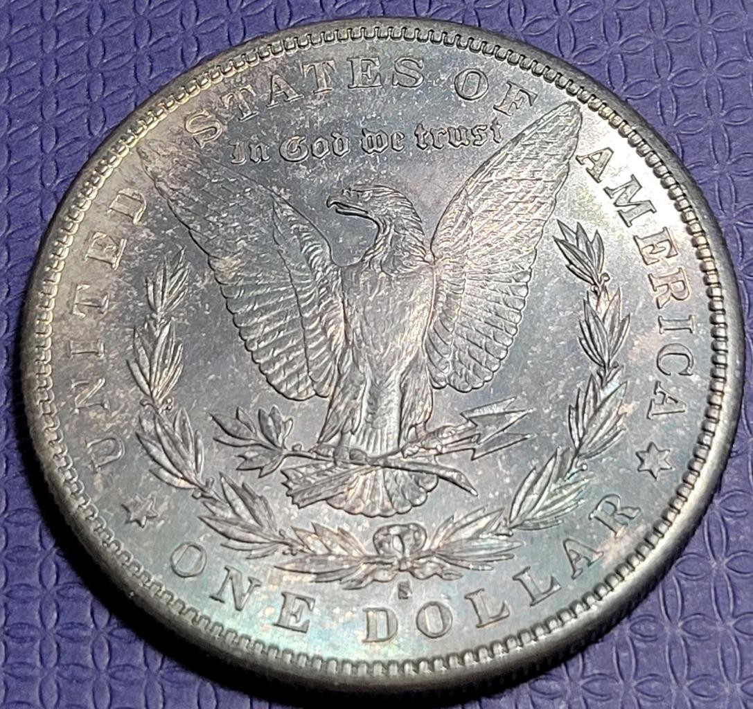1881 S SILVER MORGAN DOLLAR, UNC DETAILS, TONED