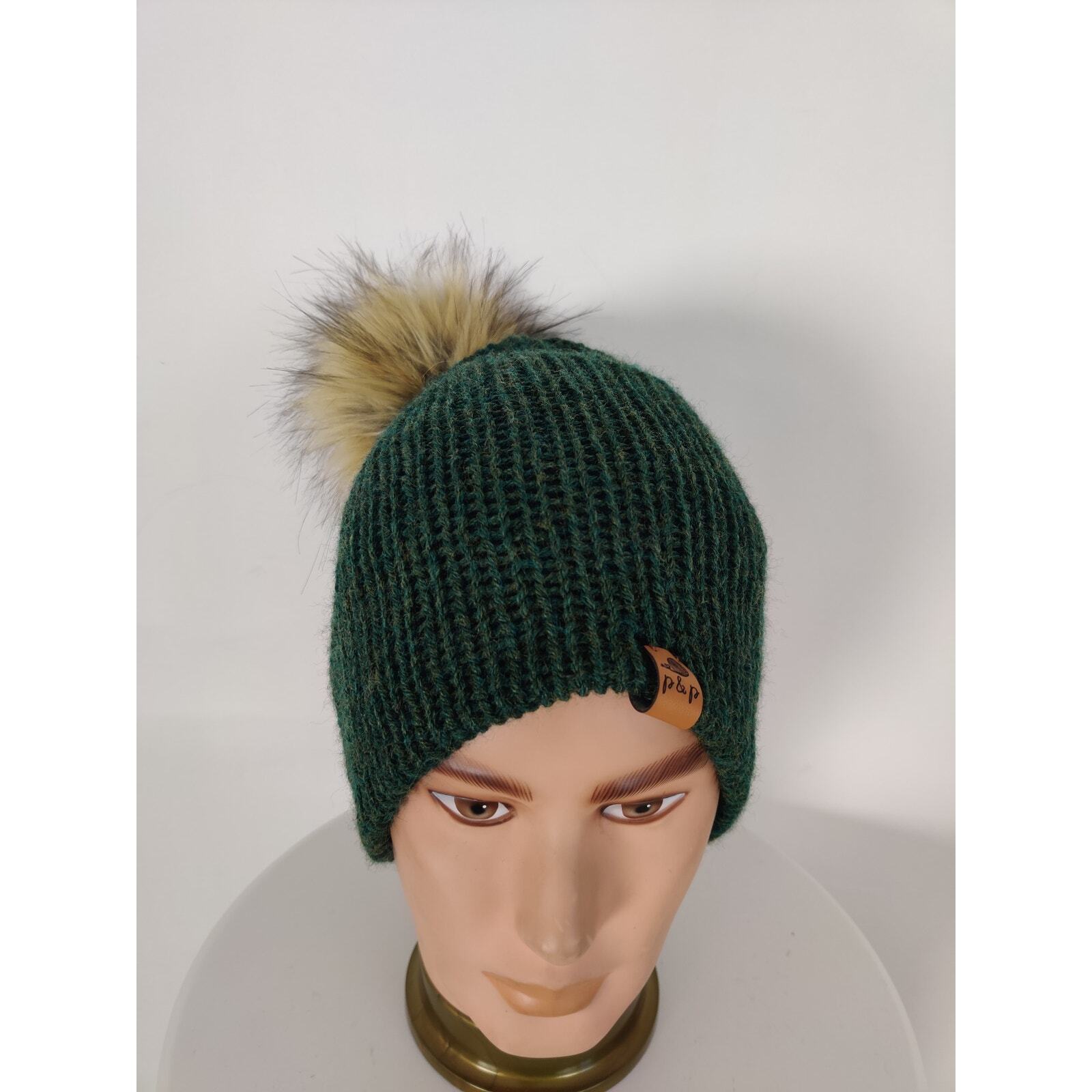 RARE ORIGINAL P&P Unisex beanie winter pom pom casual green OS