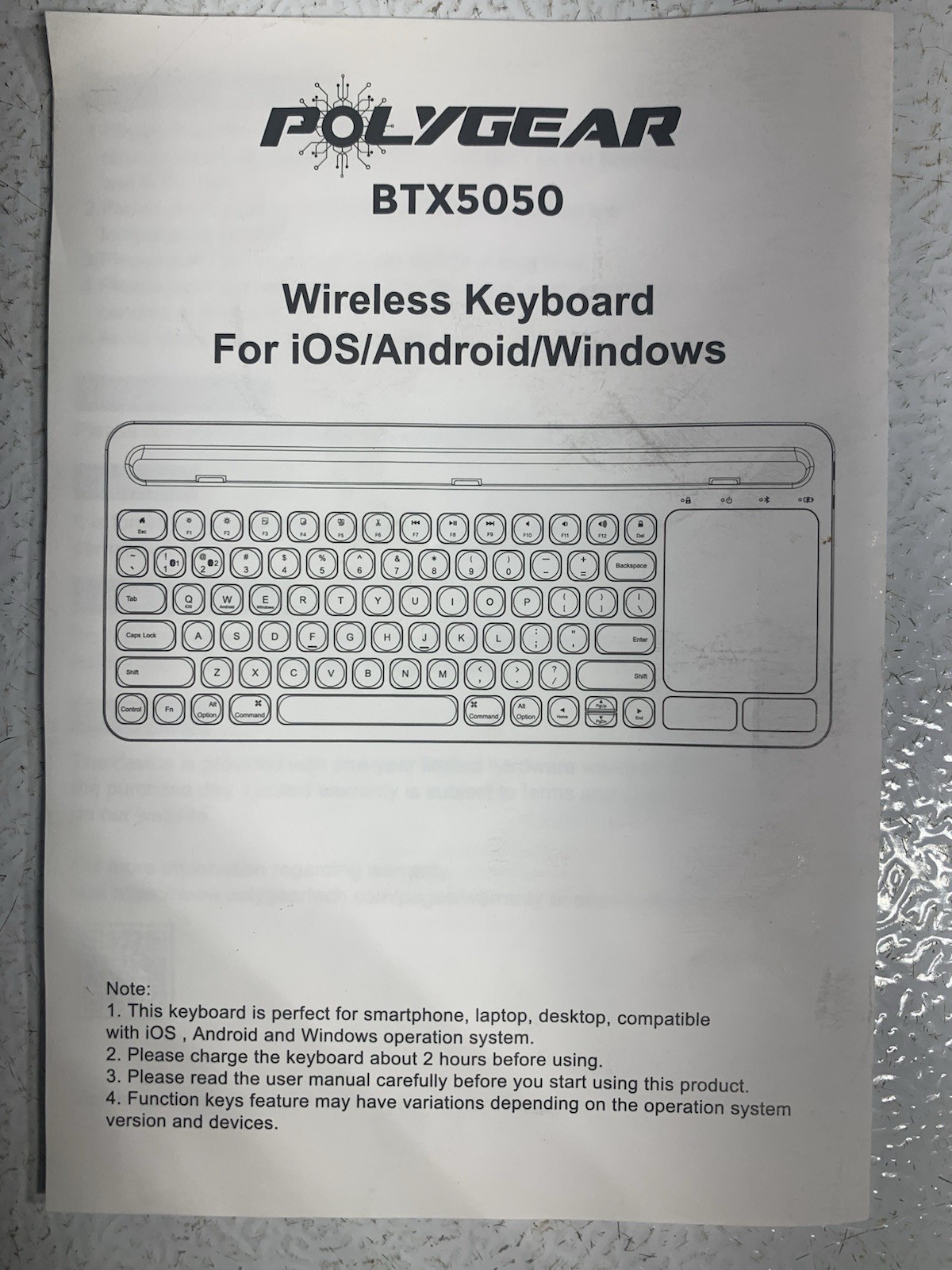 PolyGear BTX5050 Bluetooth Wireless Keyboard ⌨️