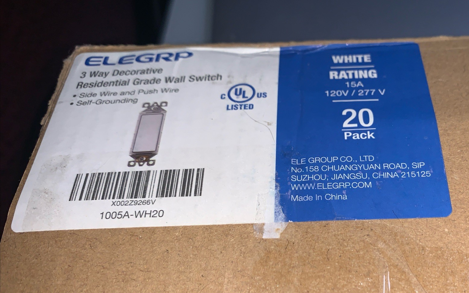 20 Pack Glossy White Single Pole Decorator Light Switch, 15Amp, 120-277V, UL