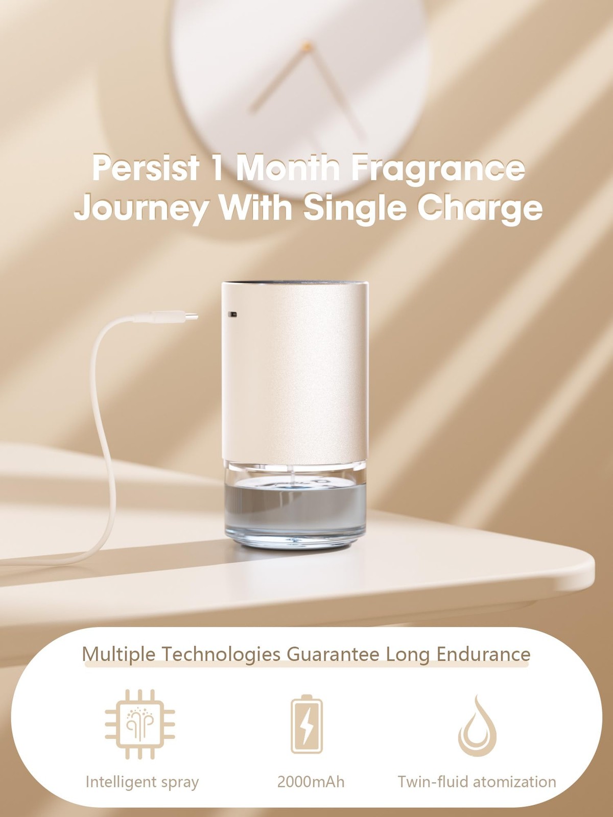 Waterless Essential Oil Diffuser, Rechargeable Aromatherapy Scent Silver