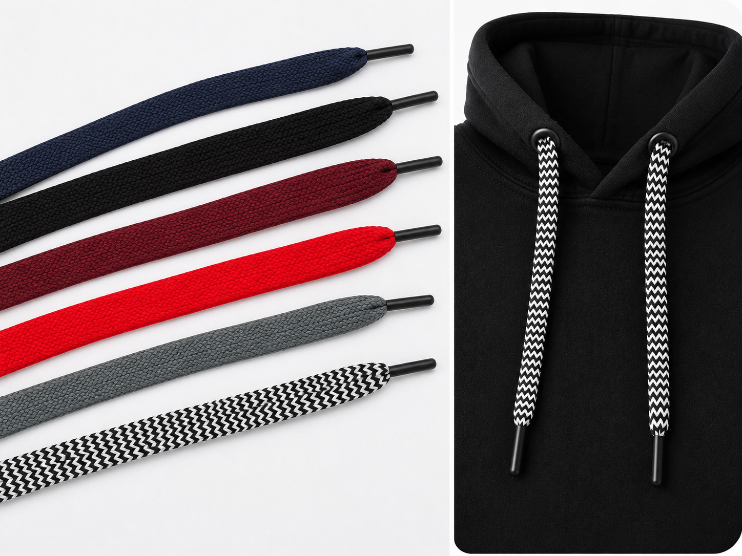 Set of 6 Flat Replacement Hoodie Drawstrings Mixed Colors Assorted Sizes