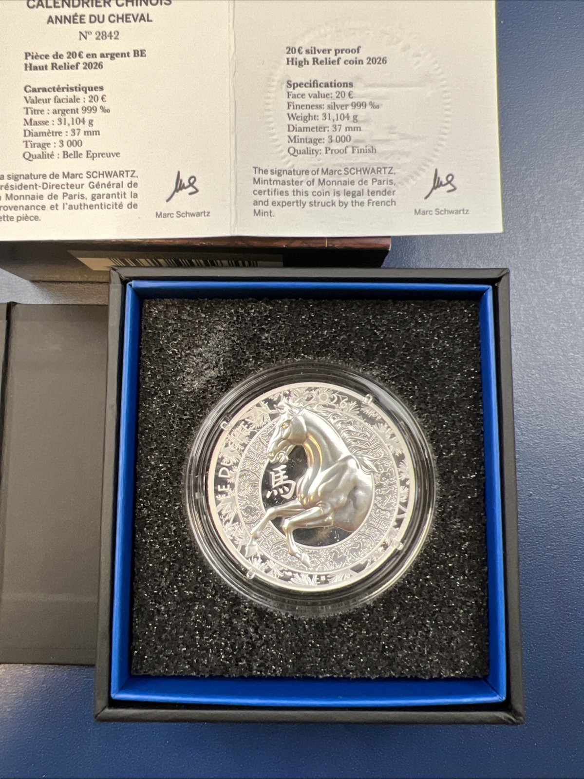 2026 France  Lunar Year of The Horse Silver Coin 1oz Proof 20€ High Relief  Rare