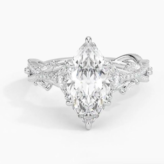 16x8mm Marquise Cut Moissanite 14K White Gold Plated Wedding Engagement Ring