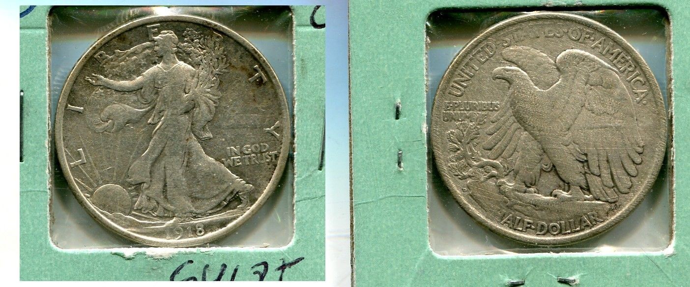 1918 D WALKING LIBERTY SILVER HALF DOLLAR XF CL 5468T