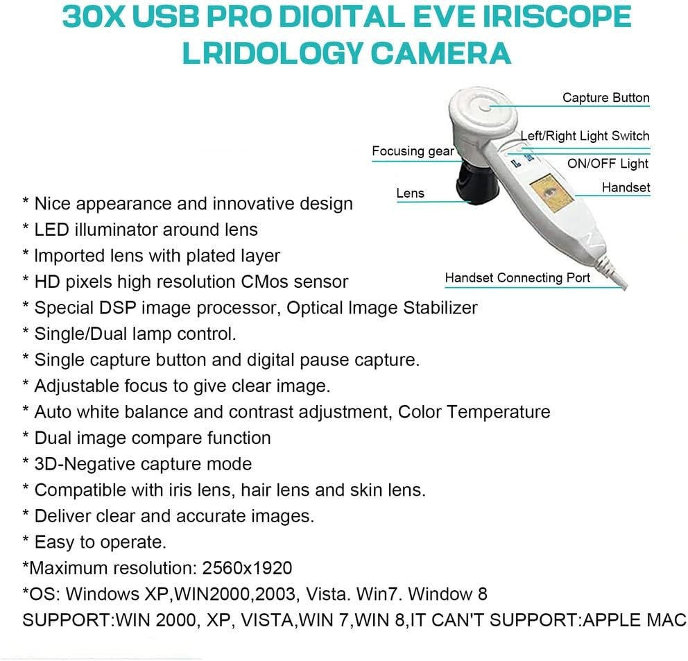 5.0MP USB Iris Analysis Camera Eyes Analyzer Iridology English/Spanish Software
