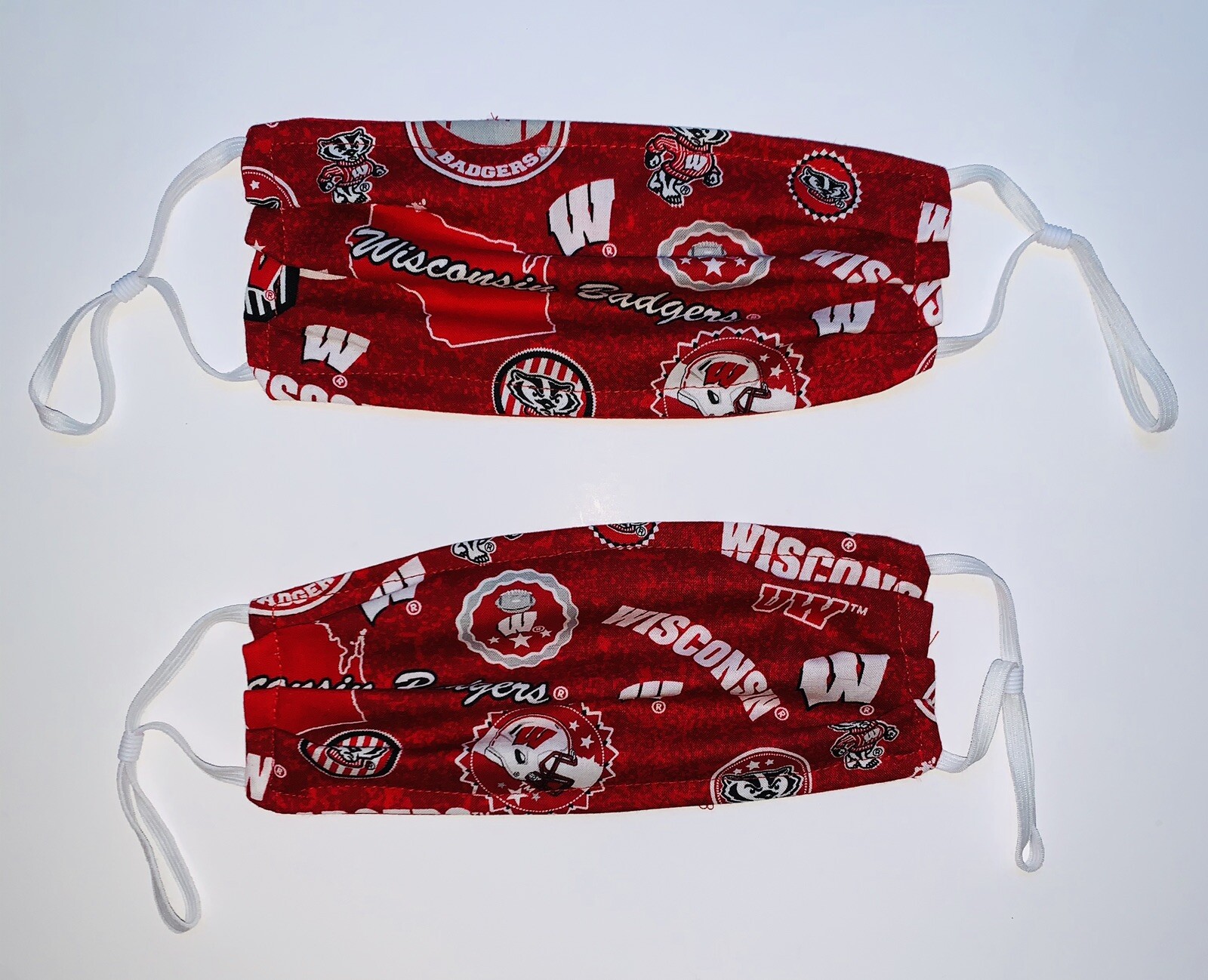 SET Of 2 WISCONSIN Badgers University  Handmade Cotton Face Masks Adjustable New