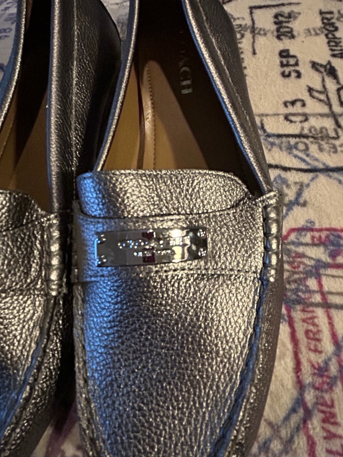 Coach Metallic Silver/Pewter Loafer Flat Leather Size 10 B NWOT
