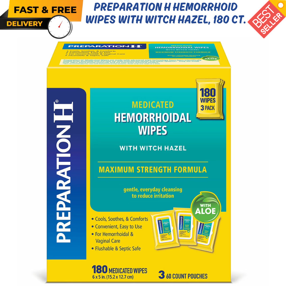 Preparation H Hemorrhoid Medicated Wipes Witch Hazel, 180 ct. Septic Safe, BEST
