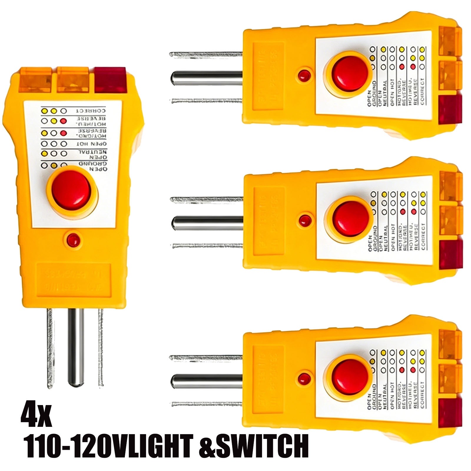 4x 3pin Outlet Tester For Grounding Products For GFCI Electrical AC110V-120V