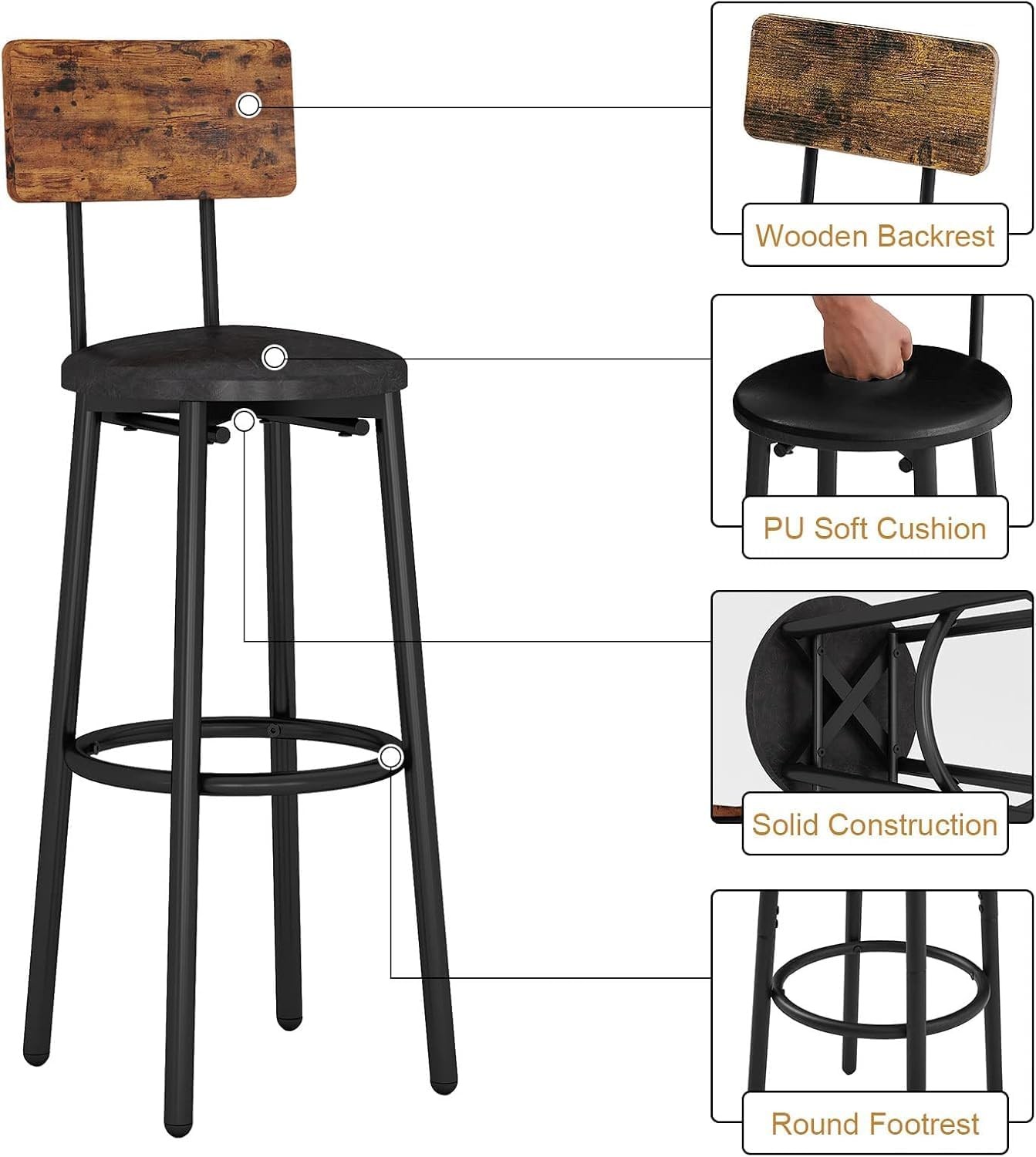 3-Piece Dining Table Set 2 Small Round Kitchen Table W/ 2 Chairs Counter Height