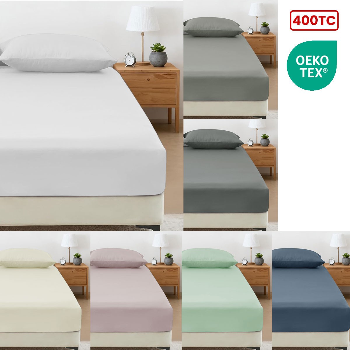400TC Bamboo Cotton Fitted Sheet with Pillowcase Set Long Single Size 40cm Wall