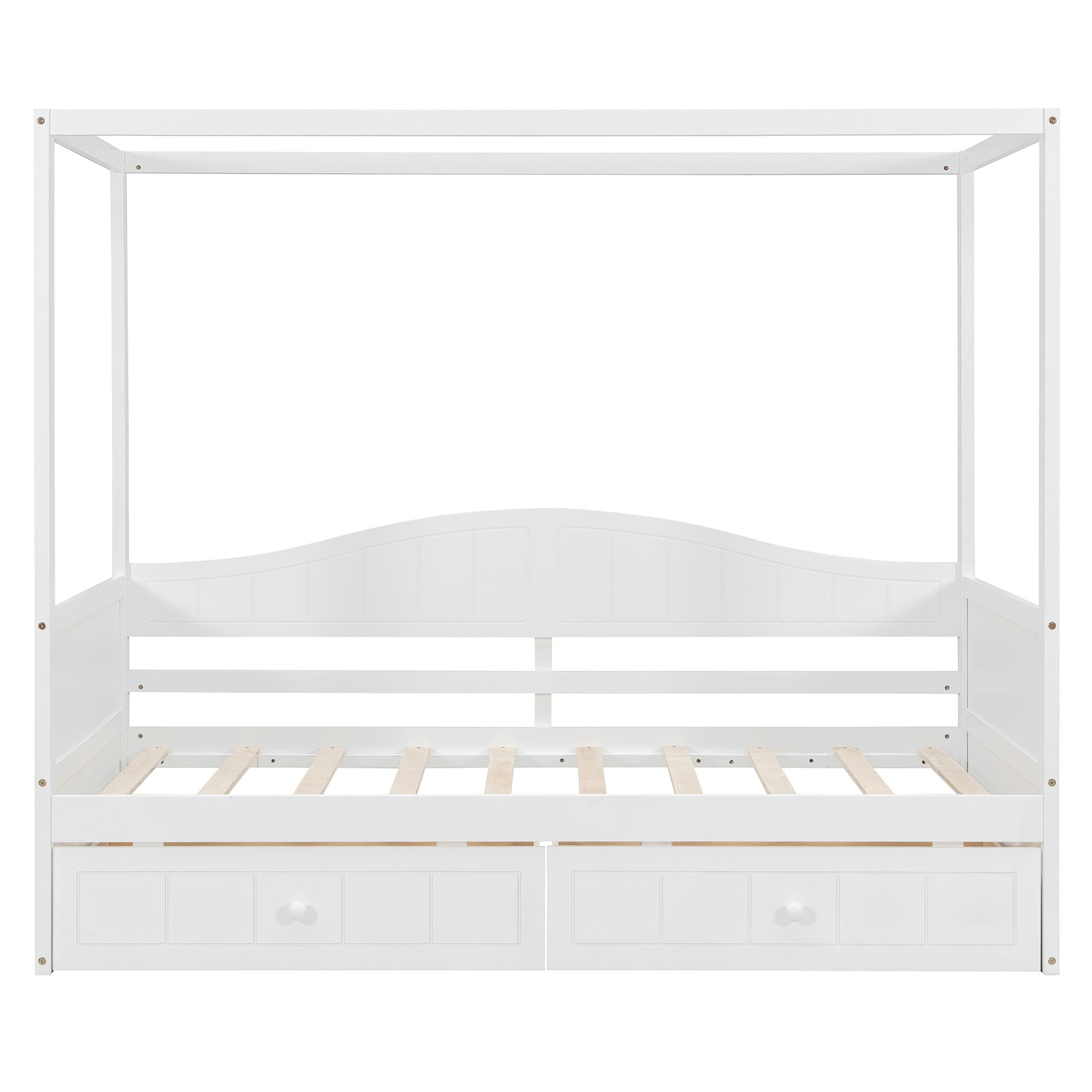 Twin Size Canopy Day Bed with 2 Drawers, White