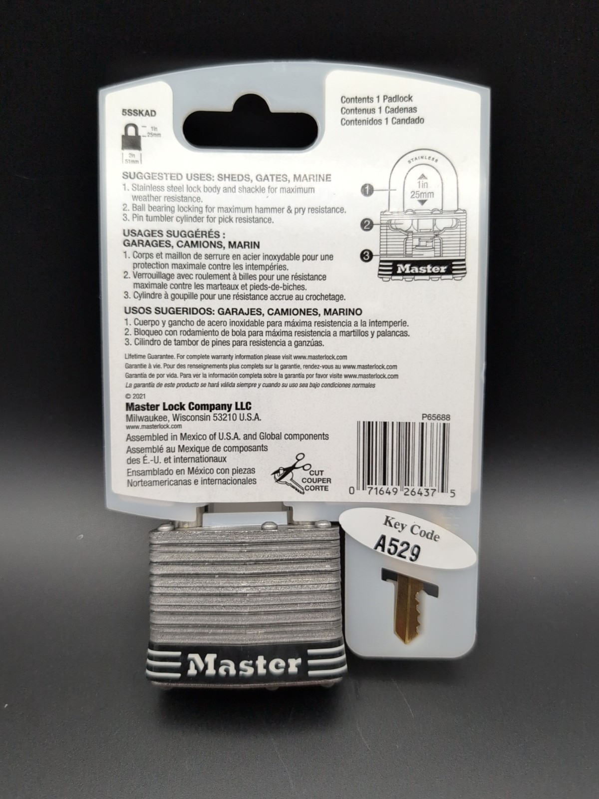 MASTER LOCK 5SSKAD 1" SHACKLE STAINLESS STEEL ANSE INOXIDABLE PADLOCK LOCK
