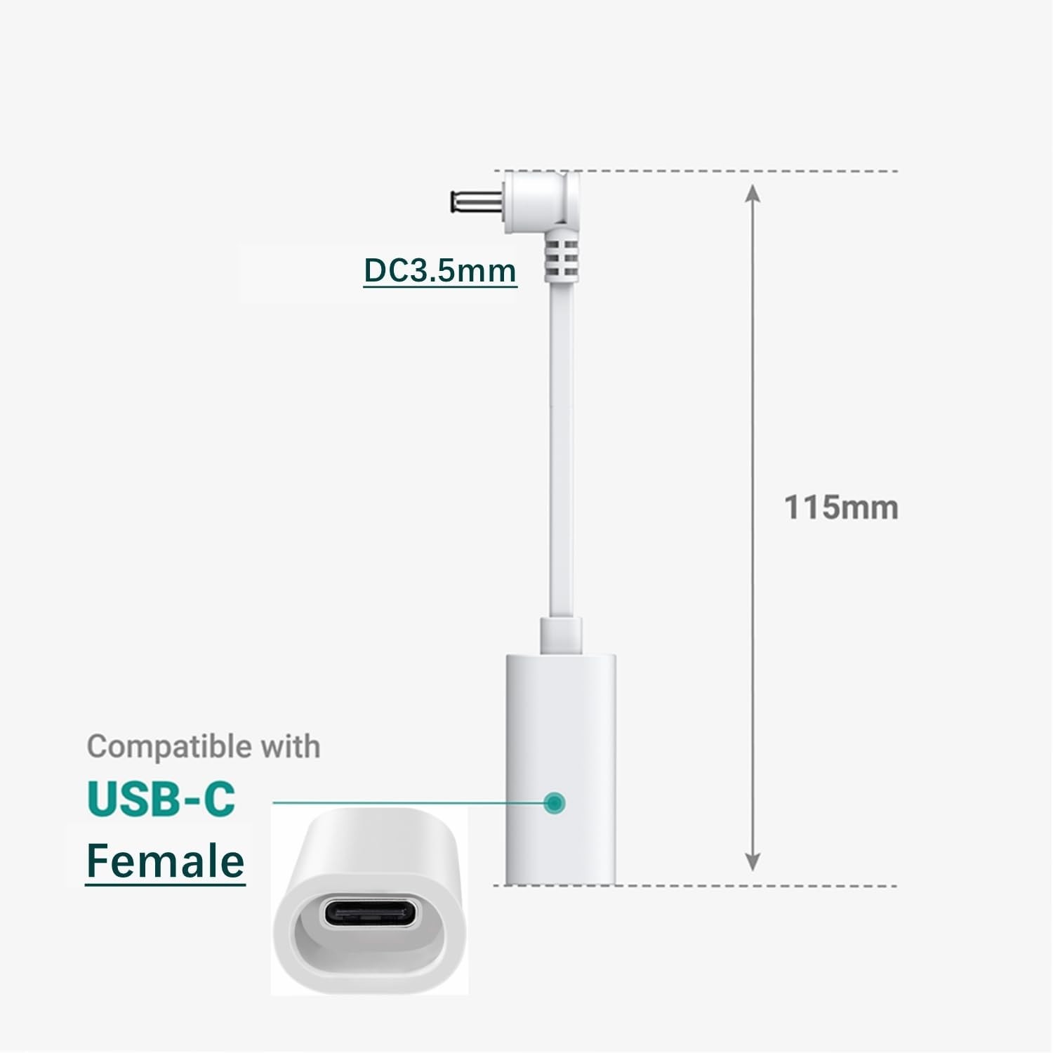 Ring USB-C to Barrel Plug Adapter for Solar Panels and white