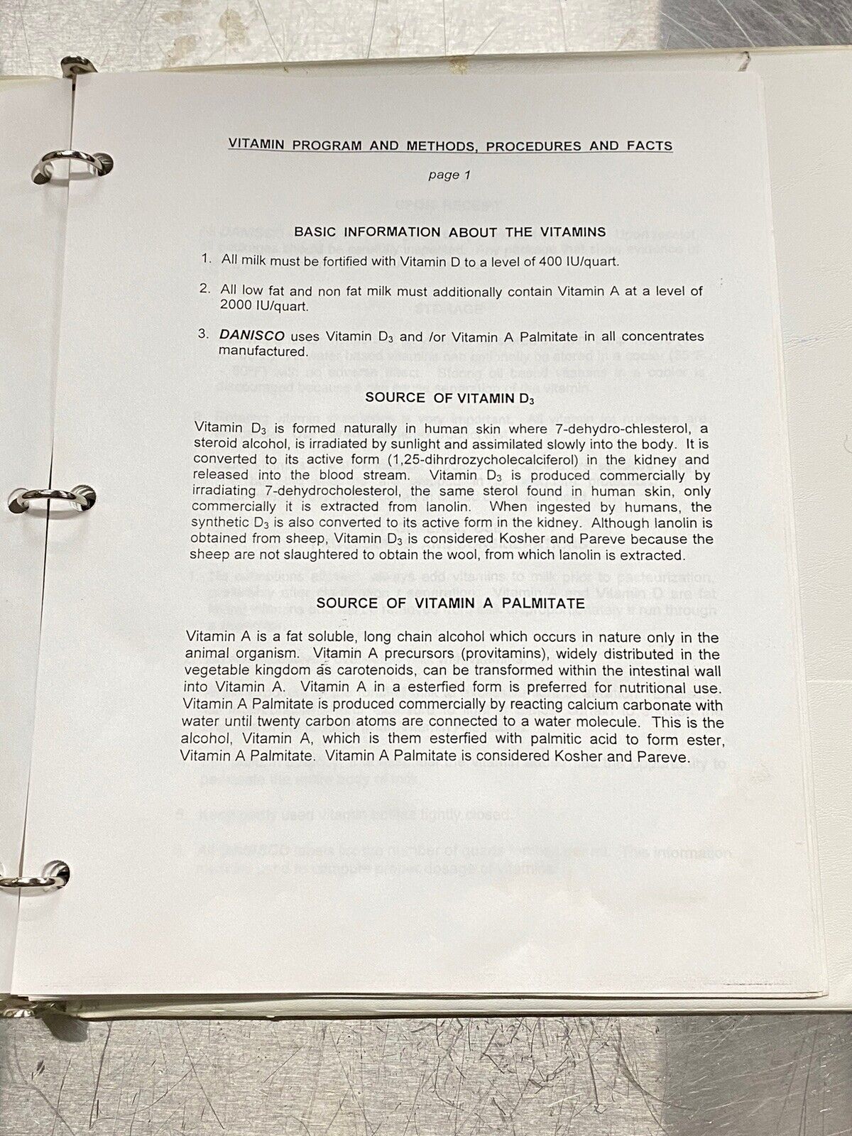 Tuskin Danisco Vitamin Program - Users Guide /Instruction Manual