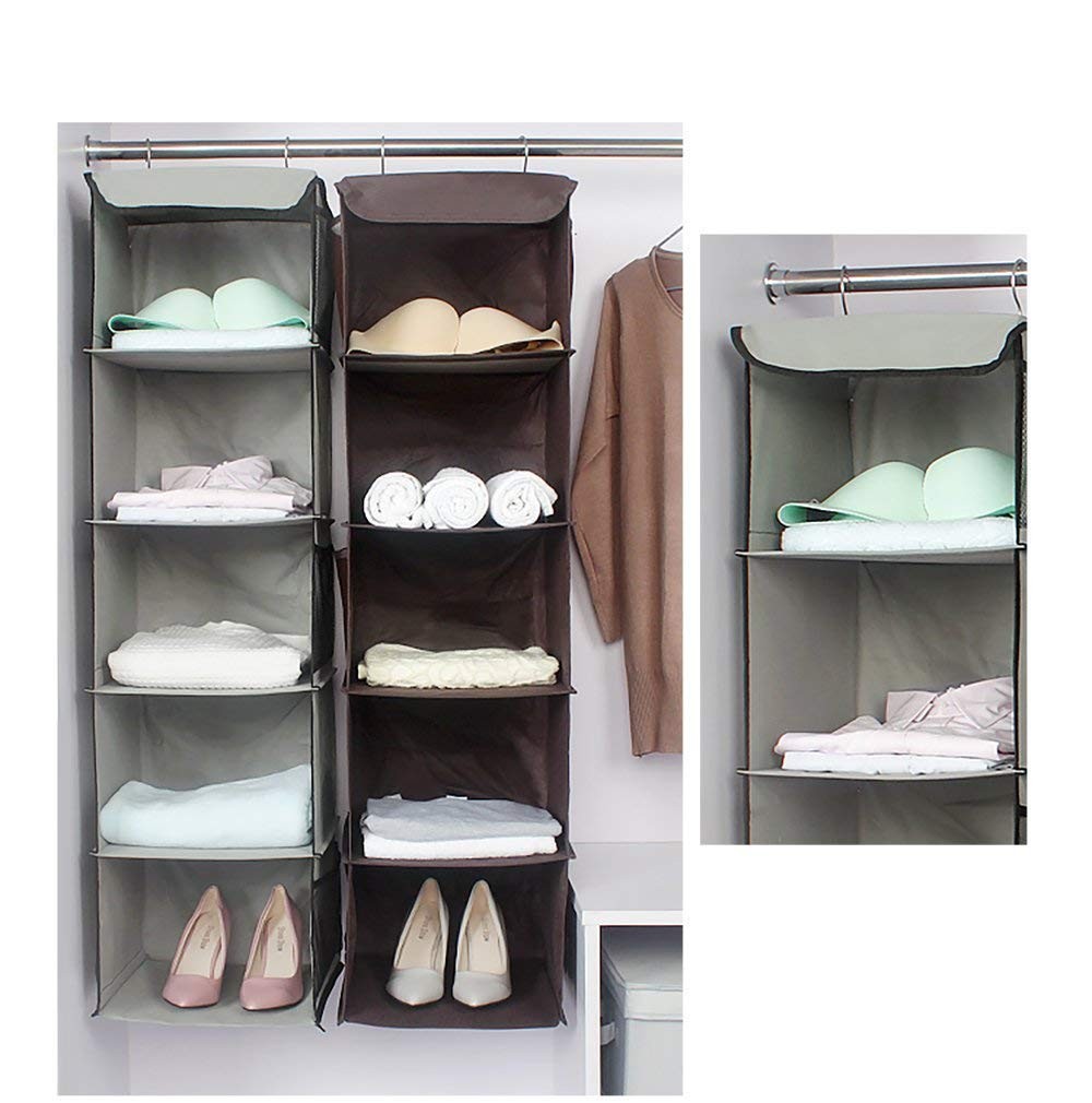 5 Shelves Hanging Closet Organizer 2 Pack with 6 Side Pockets 43" Tall
