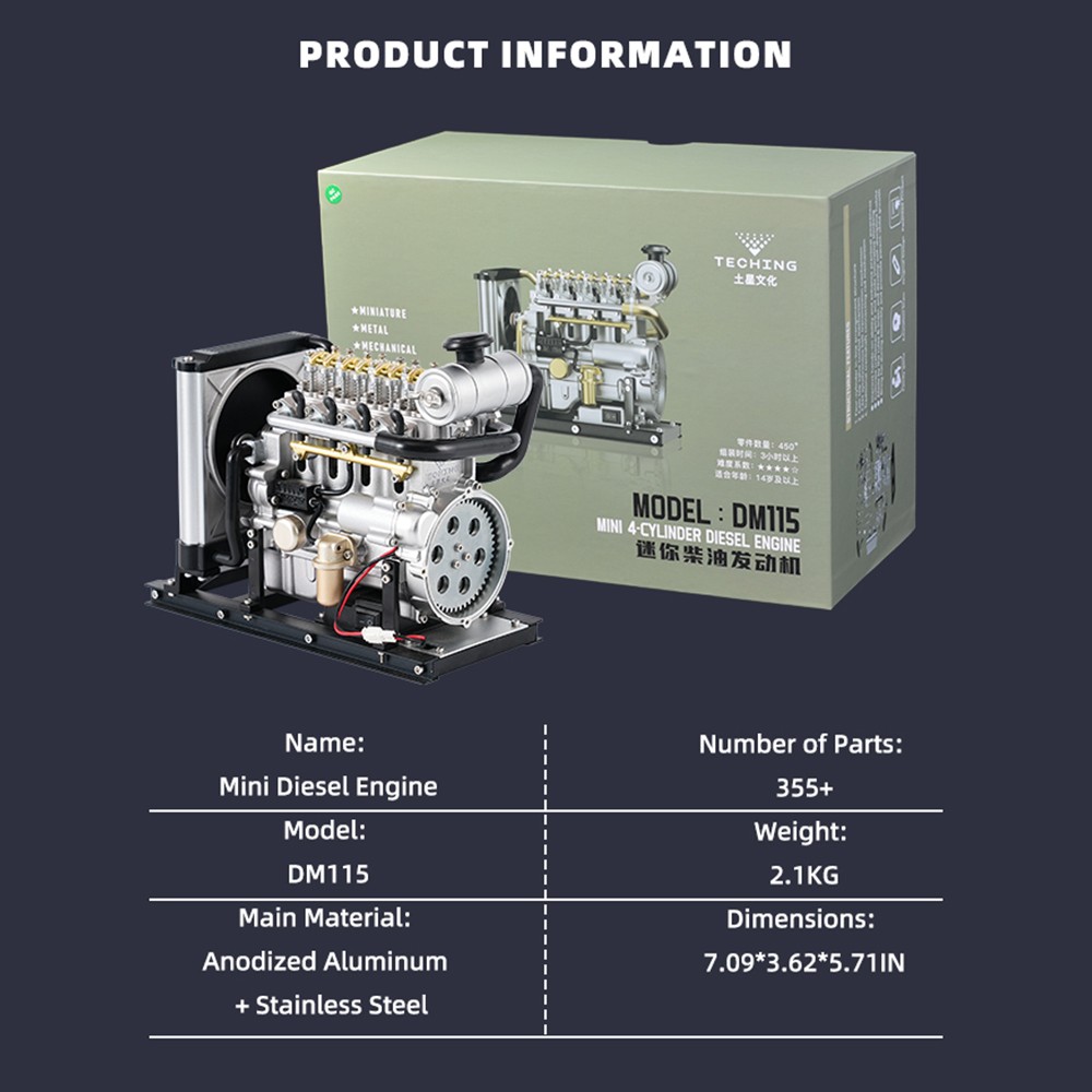 DIY Mini 4-Cylinder Diesel Engine Model Kit That Runs Engine Mechanical Metal