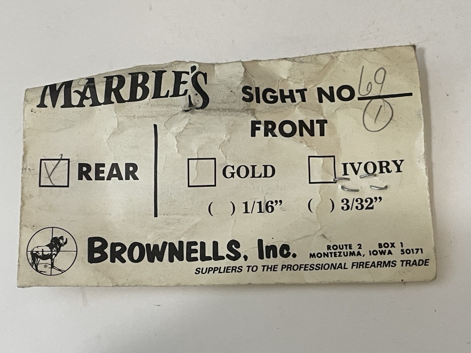 Marbles 69 Flat Top Folding Rear Sight Adjustable White Diamond