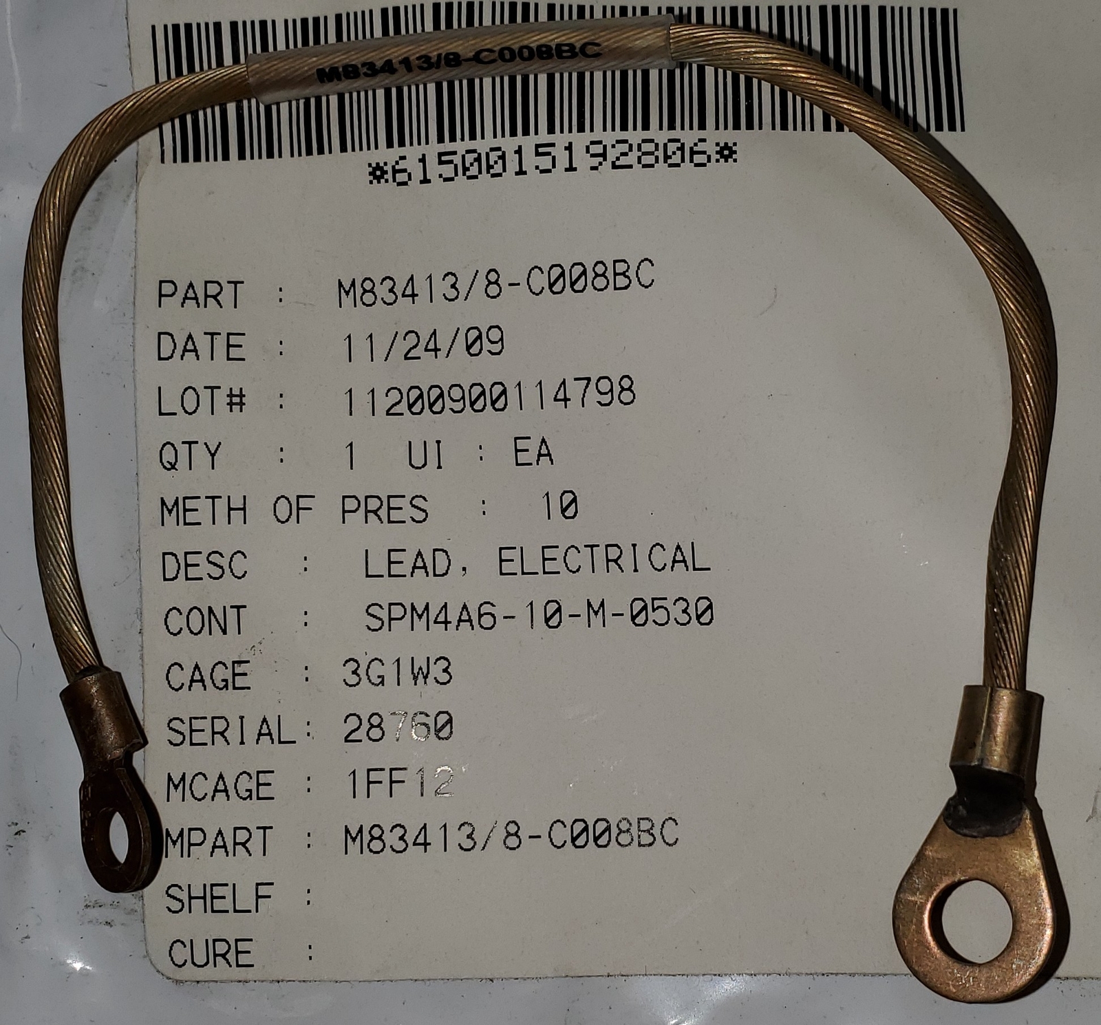 6150-01-519-2806 Lead; Electrical M83413/8-C008BC MIL-C-83413 MIL-DTL-83413/8...