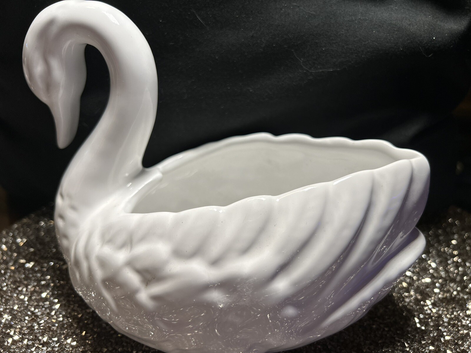 Ceramic White Swan Planter Trinket Vase Vintage
