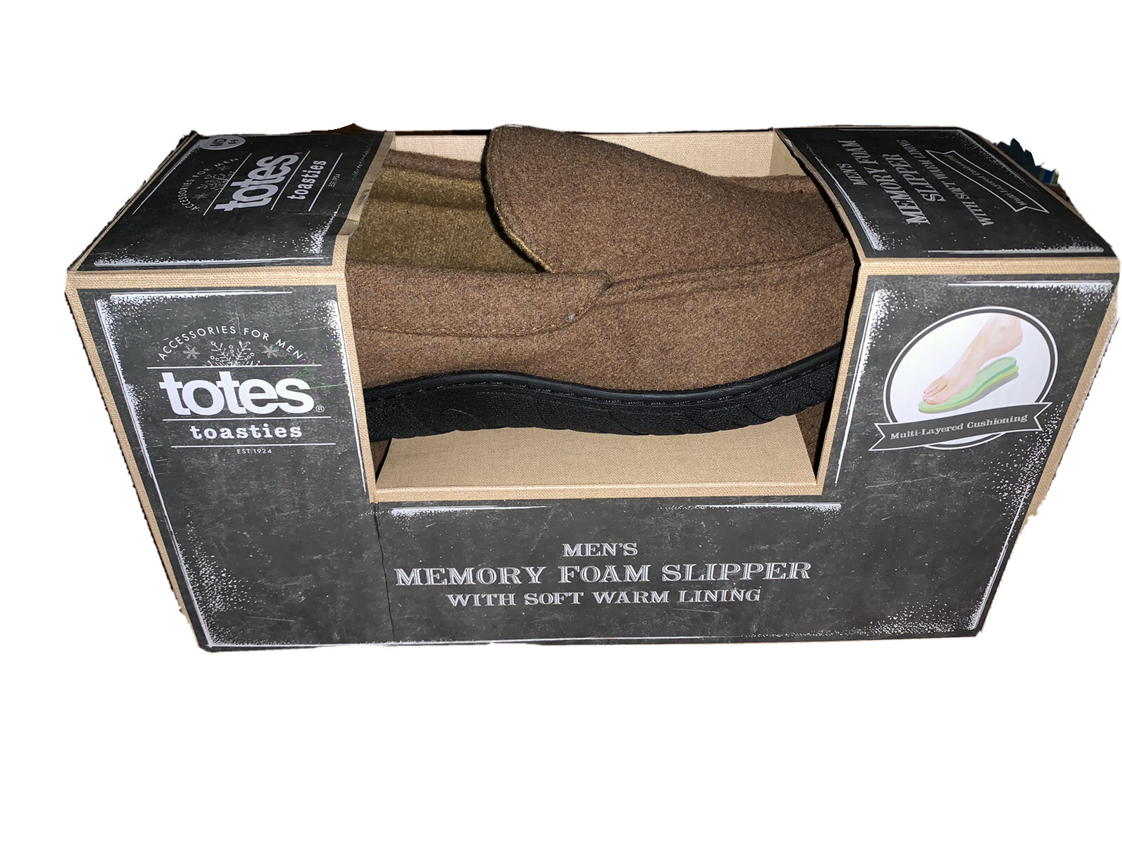 Totes Mens Toasties Memory Foam Brown Slippers Size Medium 8-9