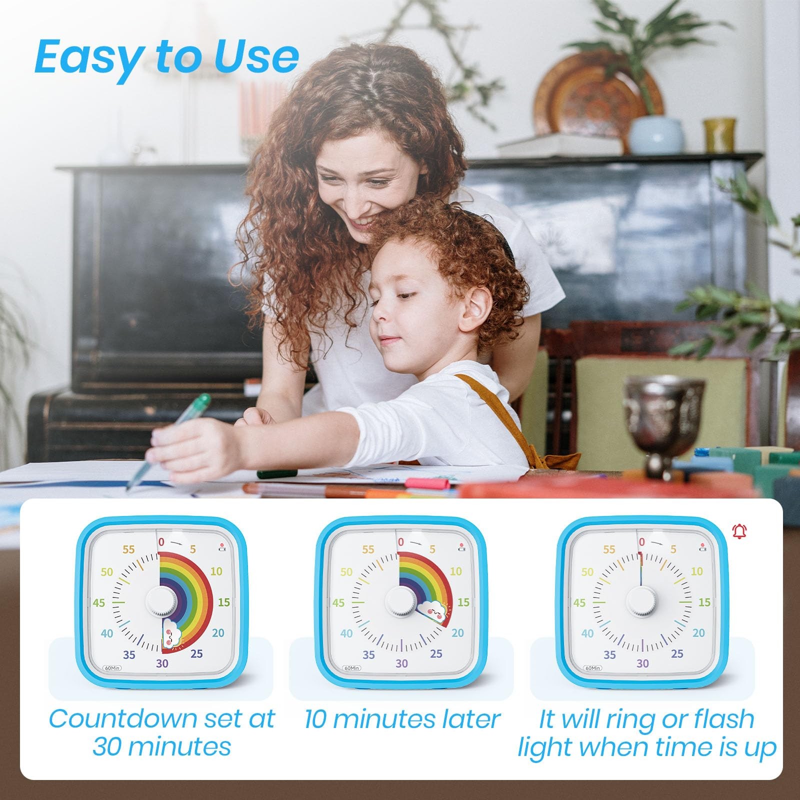 Visual Timer with Protective Case, Rainbow Disk 60 Minute Countdown Timer for...