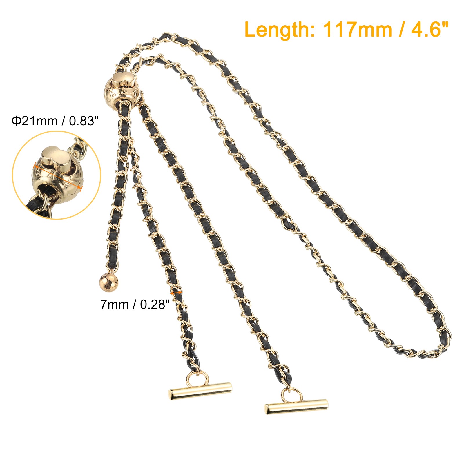 Purse Chain Strap, 46 Inch Adjustable Chains Strap Black/Light Gold