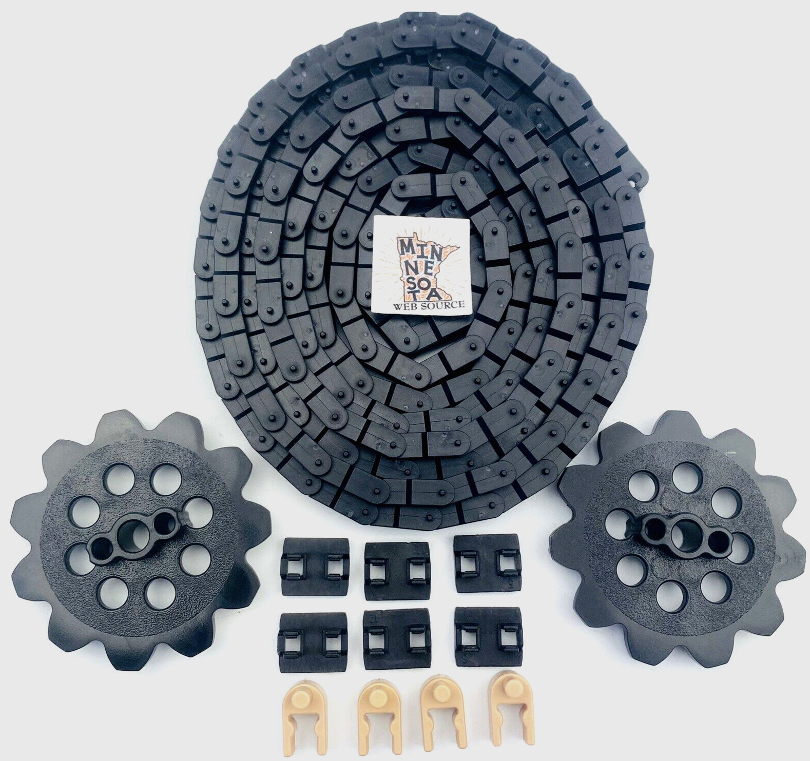 (1) K’NEX Micro Small Chain 6' + 2 Gears + 6 Guides + 4 Tan Locking Clips