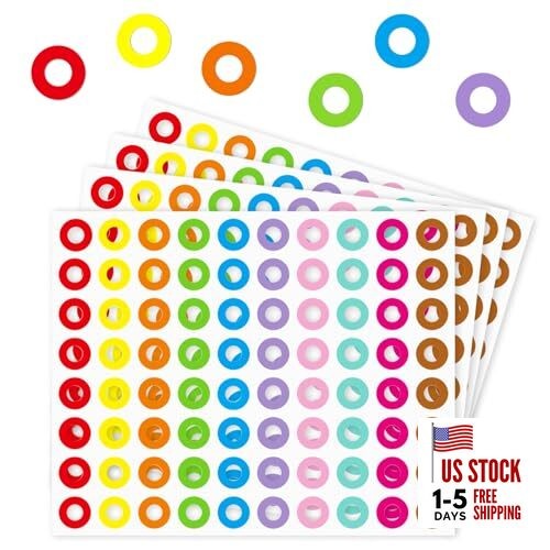 Hole Reinforcement Stickers Labels,10colors,Pack of 1440 1440 pack Multicolored