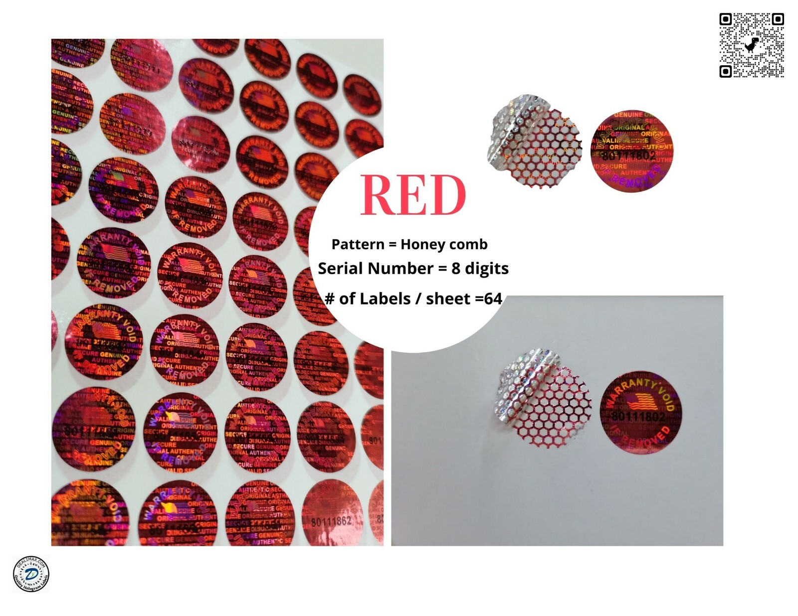 17mm  Serial Number ROUND TAMPER EVIDENT SECURITY VOID HOLOGRAM LABELS -10000