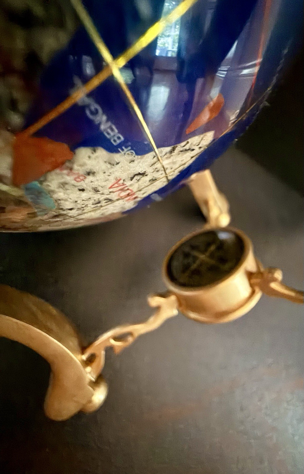 Blue Lapis Tabletop Globe, Rotating, compass, Gold-Finish tripod Base