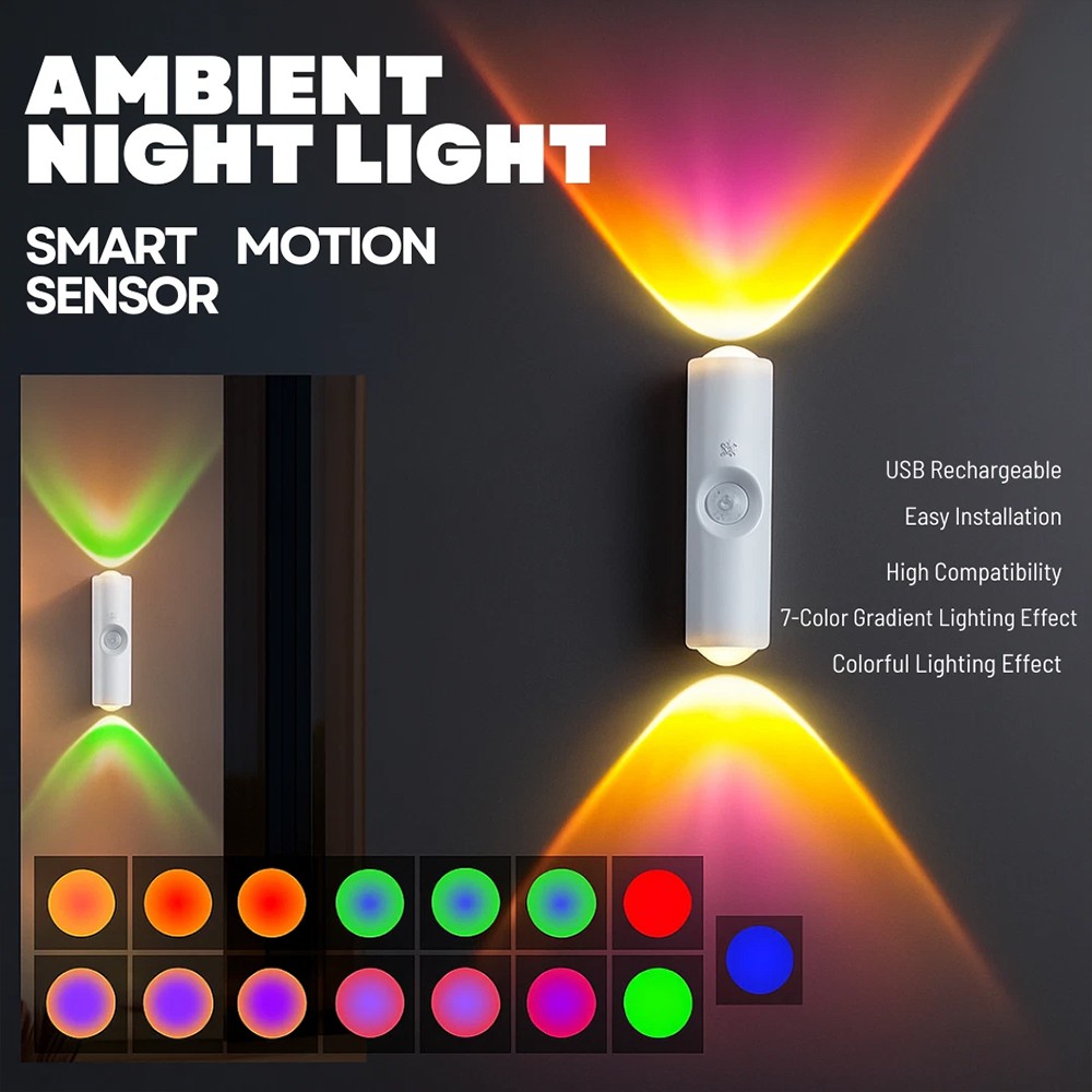 Magnetic RGB Night Light - Motion Sensor USB-C Rechargeable Ambient Lamp