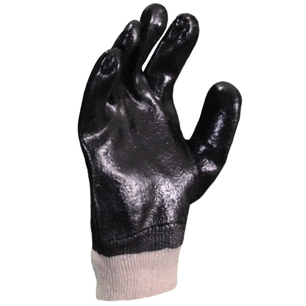 Azusa P38026R LG PVC Safety Gloves Interlock Liner Rough Finish 10" Black LG