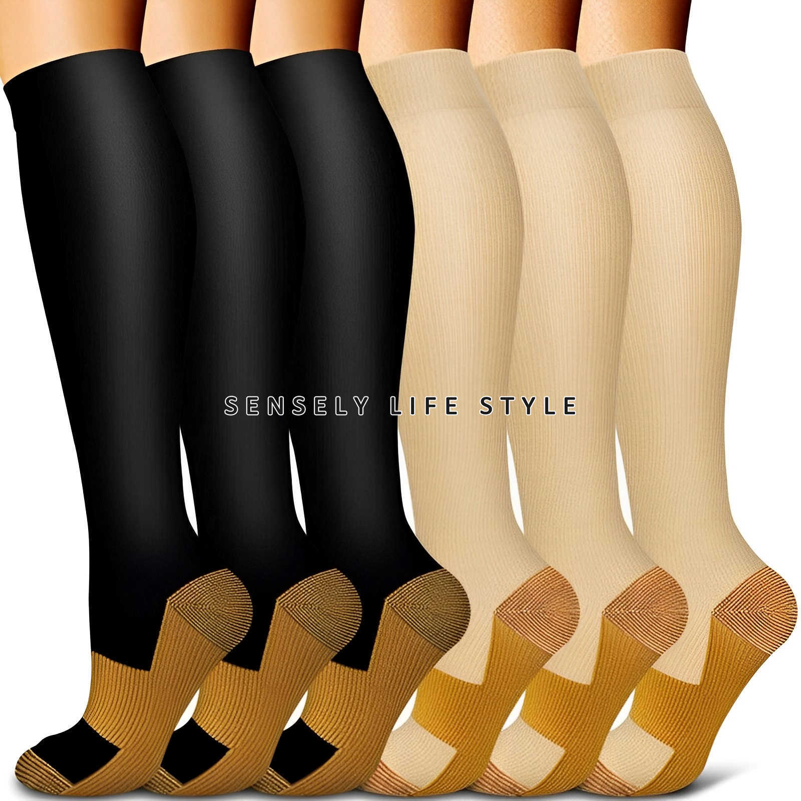 US Medias Calcetines De Compresion15-20 mmHg  Para Hombres Y Mujeres 3/6 Pares