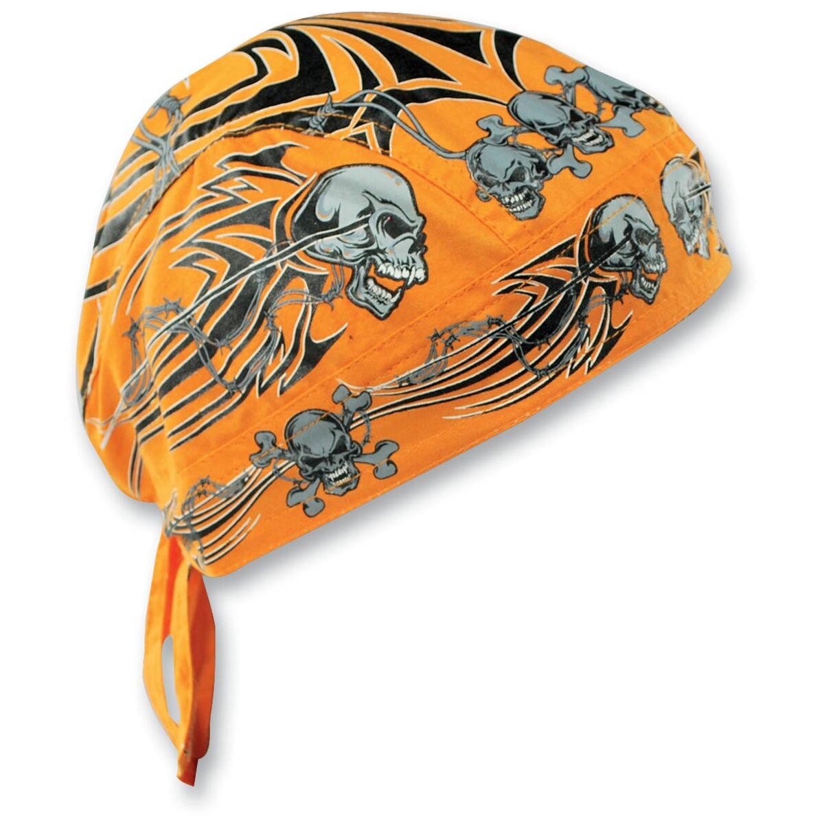 Zan Headgear Tribal Skull Flydanna Head Wrap - Z669  ( One Size - Orange )