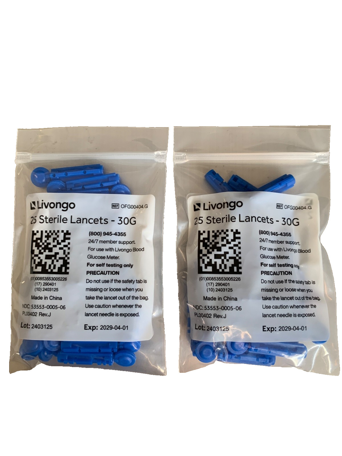 LIVONGO STERILE LANCETS -  2 bags of 25ct -30G