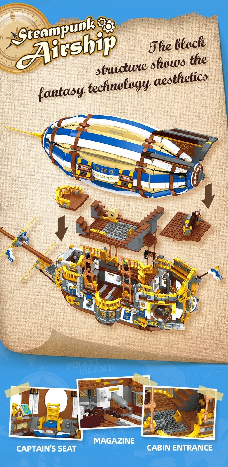 Steampunk airship Building Block Set