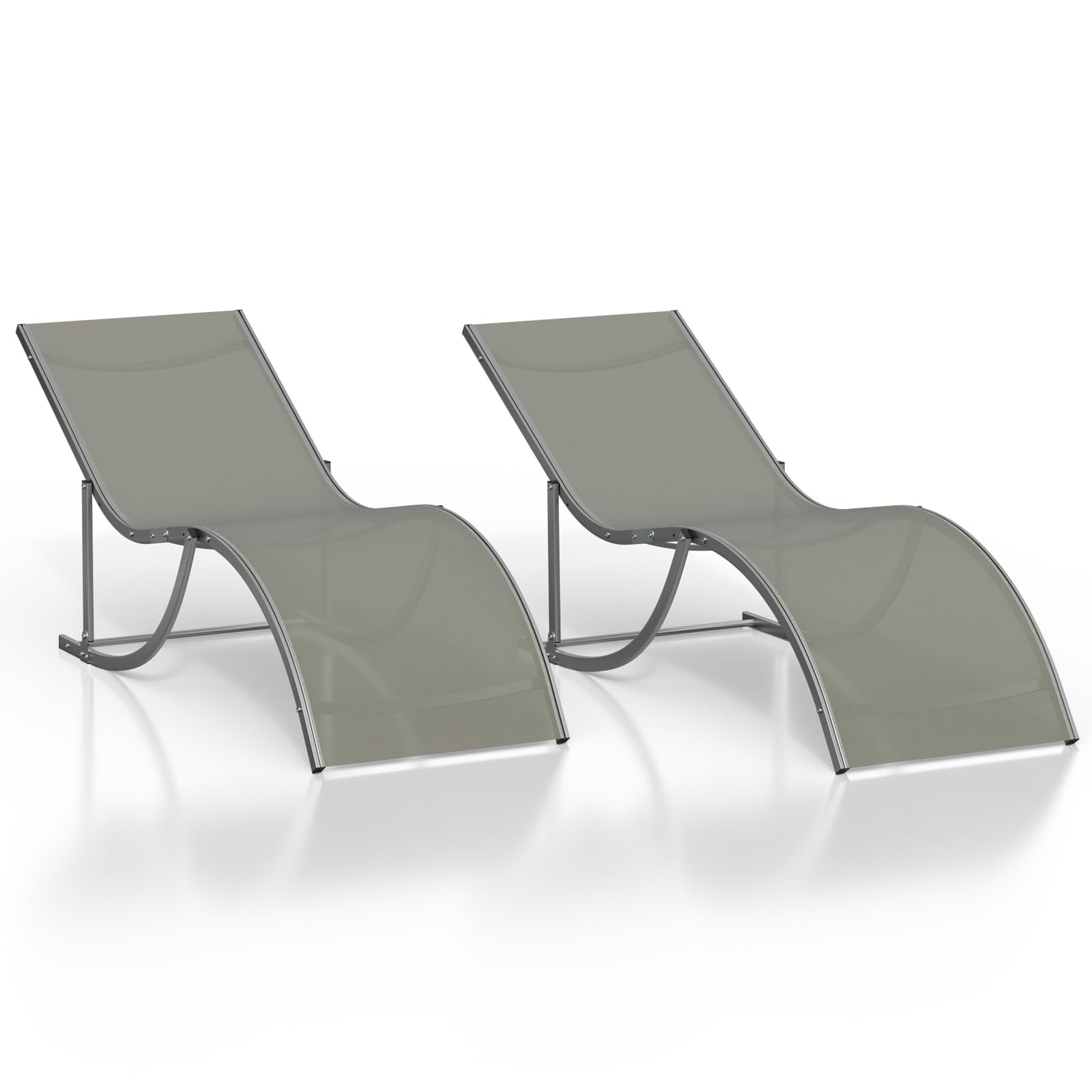 2 Aluminum Chaise Lounge Chairs Patio Loungers S-Shaped for Pool Garden Beach