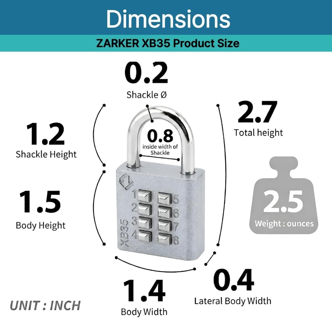 8 Digit Push Button Combination Padlock 4 Digit Code Lock for Locker Fence Gray