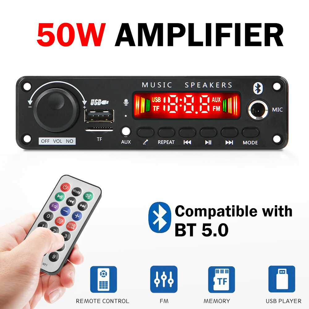 DC6-18V 50W Amplifier Bluetooth 5.0 MP3 Player Decoder Board FM Radio TF Car kit