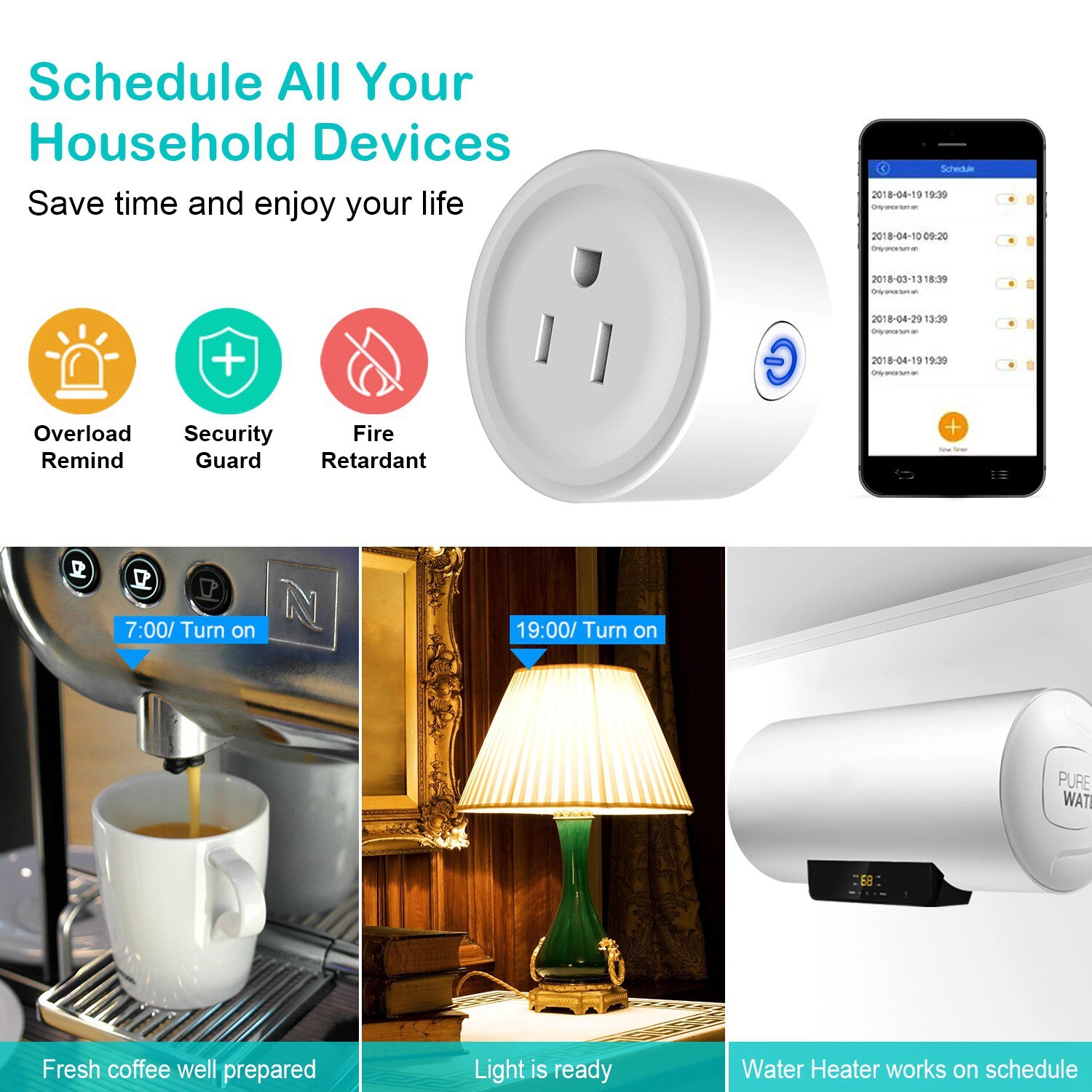Smart Socket Wifi Plug Outlet Timer Switch Socket Work With Alexa Google Home