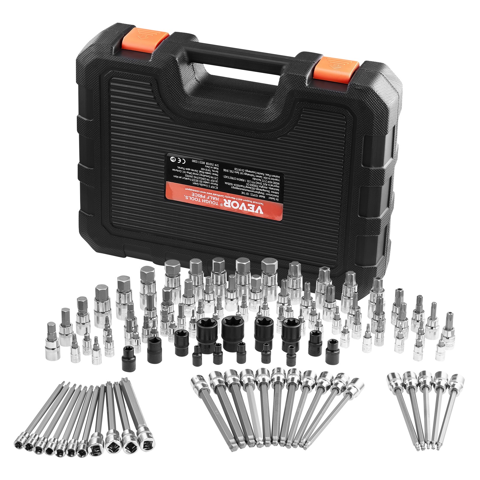 VEVOR Bit Socket Set 107-Piece SAE and Metric Hex/Torx/E-Torx/Tamper-Proof