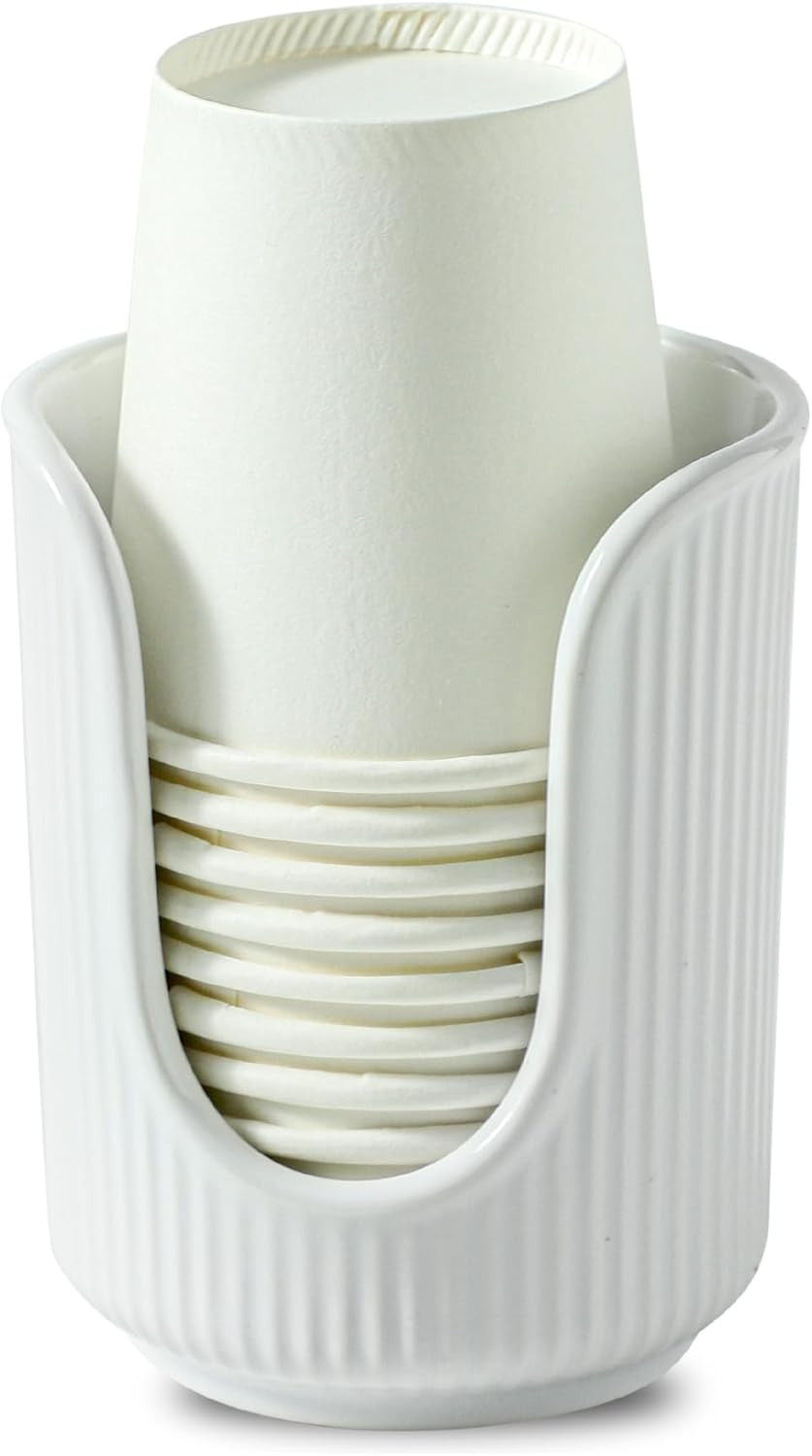 Ceramic Bathroom Cup Dispenser with Stylish Vertical Stripes - Disposable Mouthw
