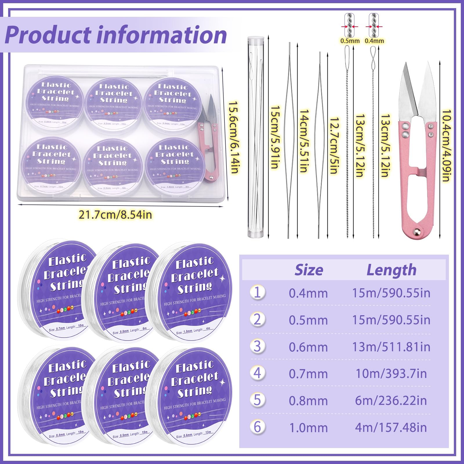 6 Sizes Stretchy Bracelet String, Bead String for Bracelet Making